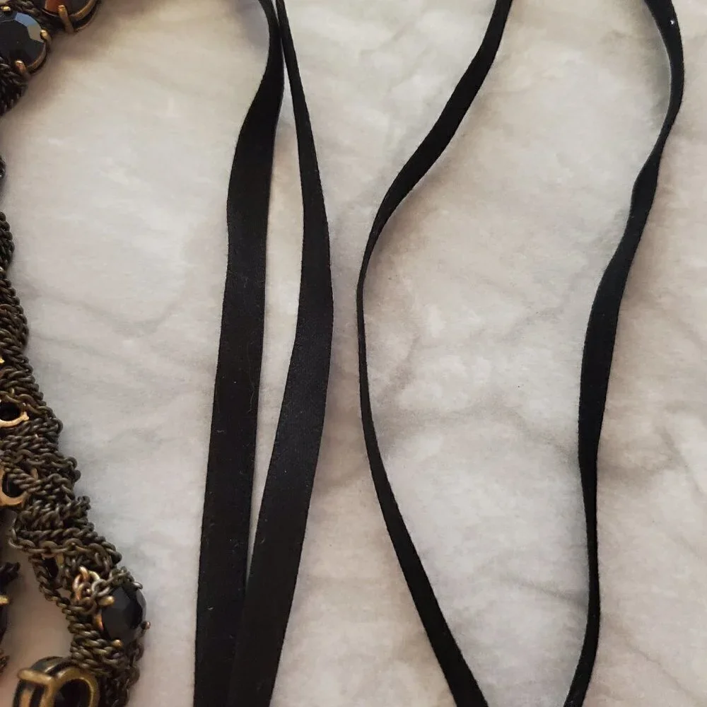 ✨ J.Crew Black Rhinestones Crystals Chain Ribbon Twist Tie Necklace ✨